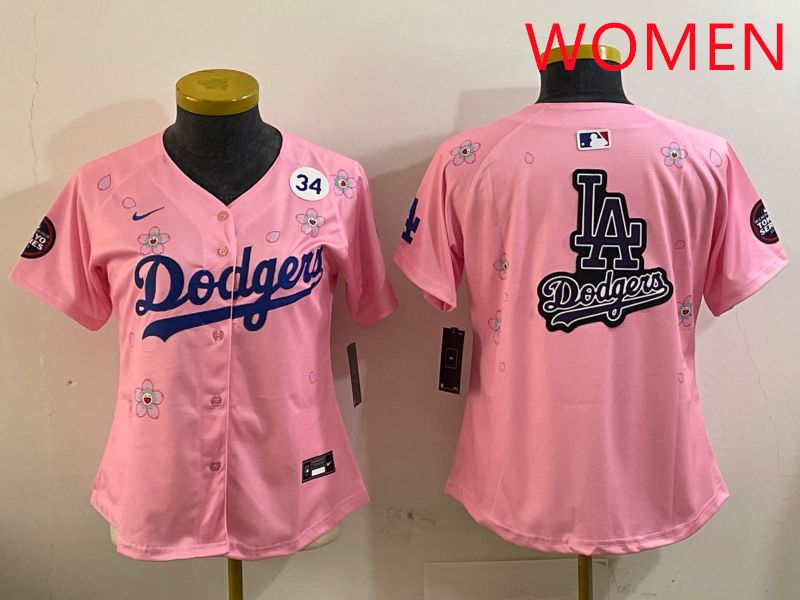 Women Los Angeles Dodgers Blank Pink Sakura Edition 2025 Nike MLB Jersey style 22->women mlb jersey->Women Jersey